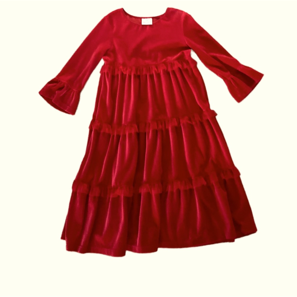 Hanna Andersson Red Tiered Ruffled Velvet Dress